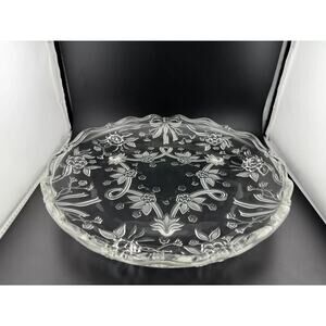 Clear Pressed Glass Floral Footed Serving Plate